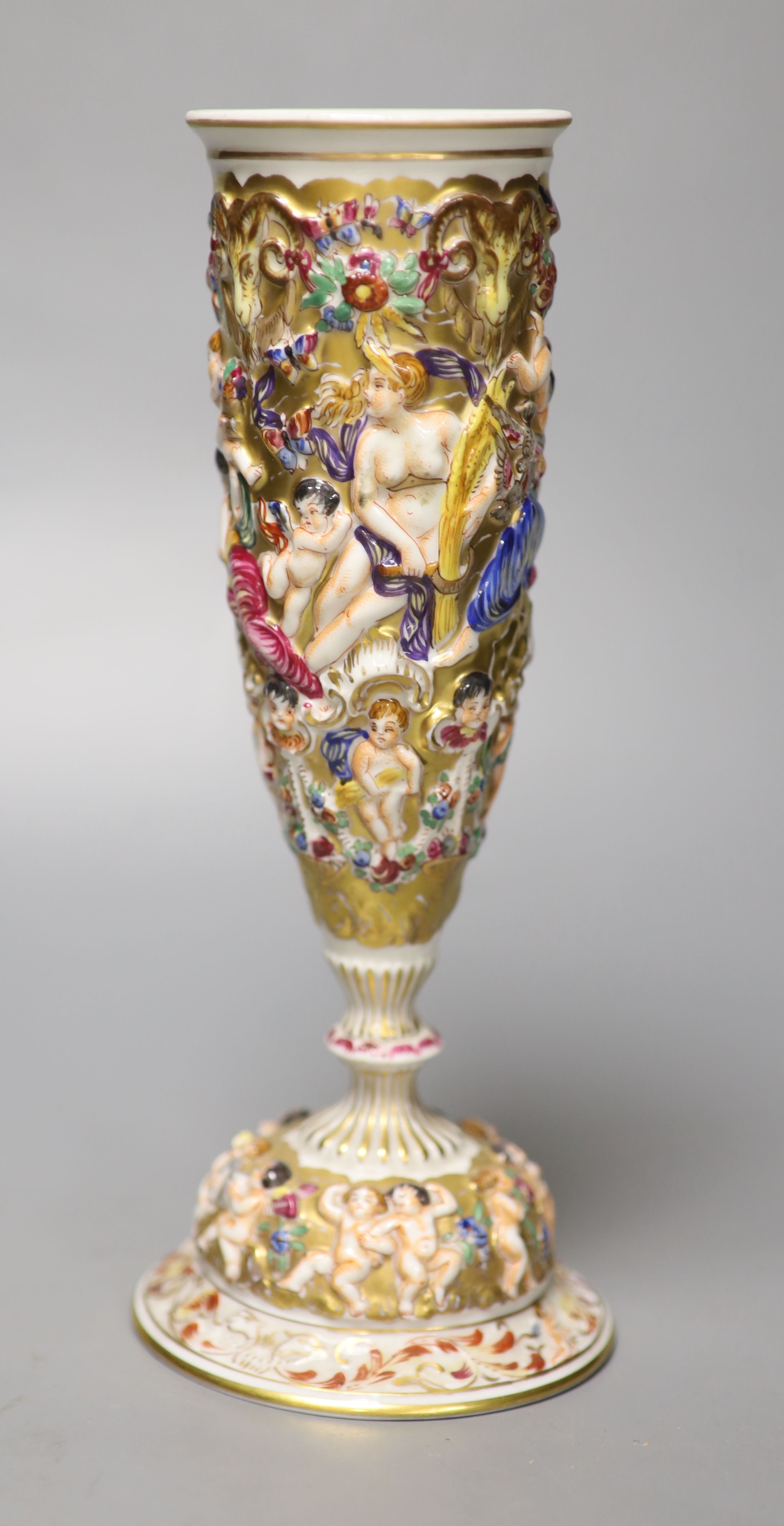 A 19th century Naples pedestal vase, height 24cm